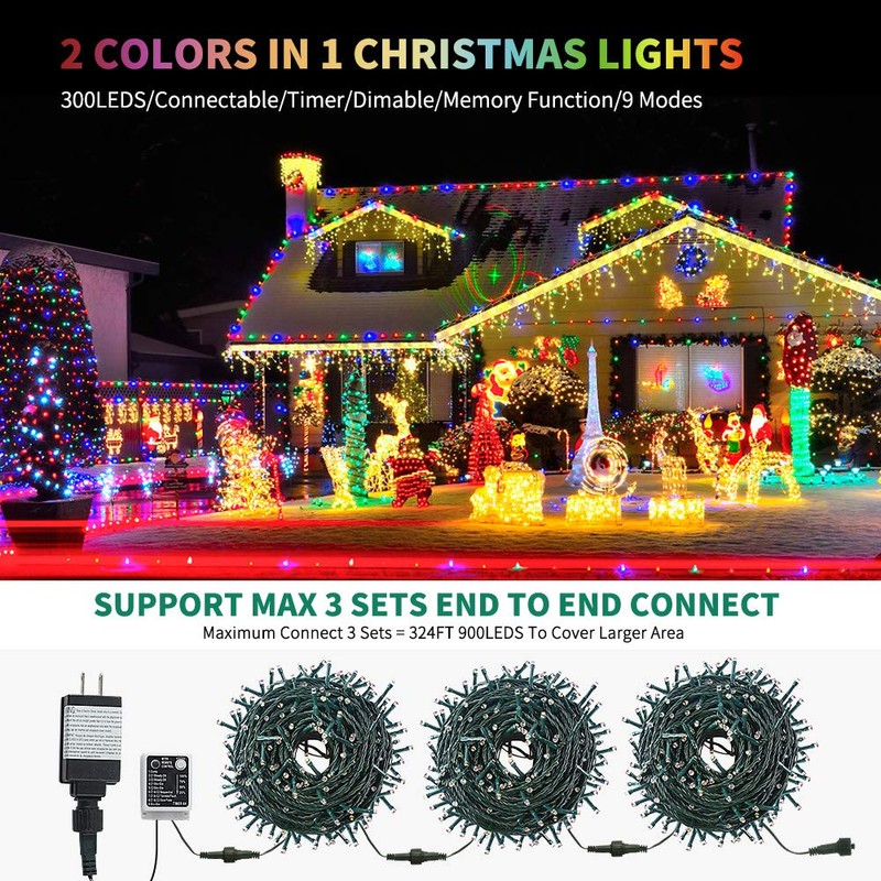 MZD8391 Color Changing Christmas String Lights Outdoor Indoor, 108FT 300