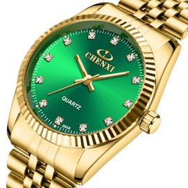DREAMING Q&P Classic Golden Stainless Steel Unisex Luxury Quartz Wrist Watches Green