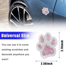 Augeny 2PCS Crystal Car Decoration Stickers, Bling Rhinestone Dog Paw Print Sticker Decals, Waterproof Auto Dog Cat Footprint Decals, Universal Vehicle Decoration for Women Girls (Pink & White)