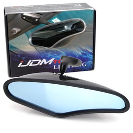 iJDMTOY Universal Fit Gloss Black Twill-Weave Carbon Fiber Pattern Exterior Finish Zoom Style Interior Rearview Mirrors w/Blue Tinted Glass (Brackets Included)