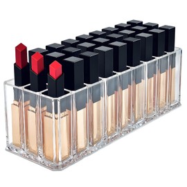steelhooyee Acrylic Clear Lipstick Organizer 27 Slot Makeup Brush Holder For Vanity & Travel Storage for Lip Gloss Sticks Rollerball Perfumes Sample And Countertop Display
