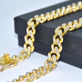 Length Adjustable Dog Chain Collar Diamond-Studded Cuban Link 13mm Wide Dog Necklace Jewelry Accessories 4 Colors 8-30in for Small Medium Large Dogs/Cats (Gold, 8in)