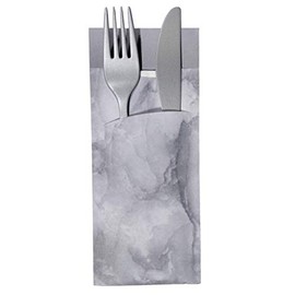 30 Cutlery Pockets with Napkin Grey Marbled 20 cm