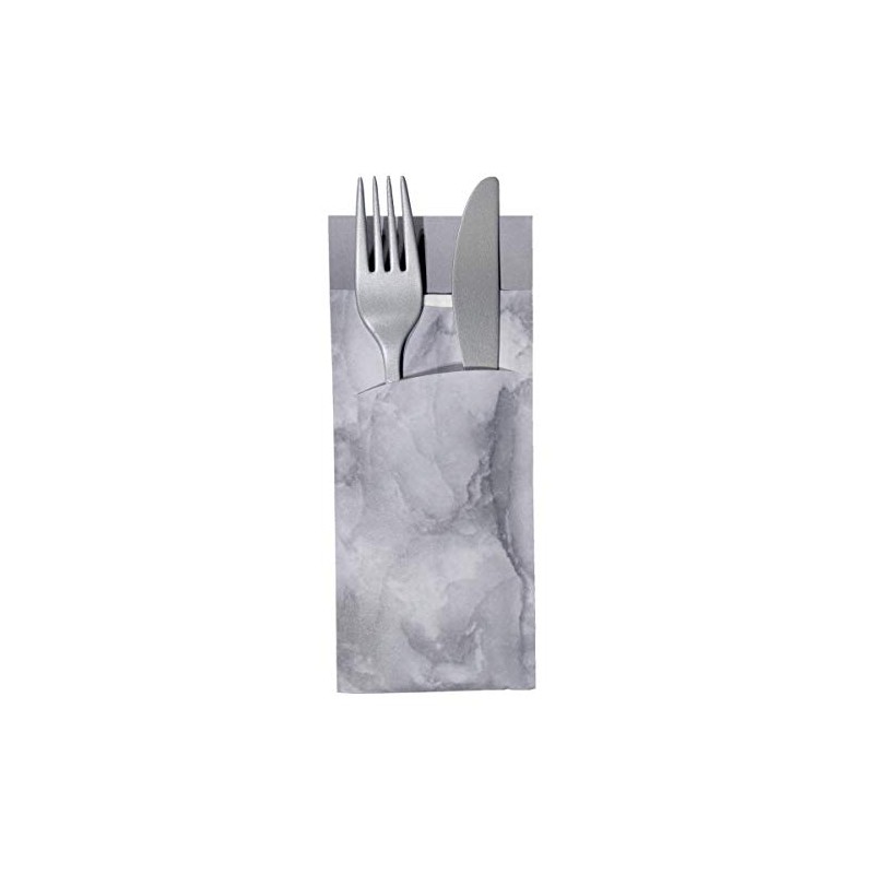 30 Cutlery Pockets with Napkin Grey Marbled 20 cm