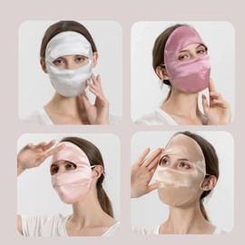Mulberry Silk Sun Protection Face Mask with Forehead Coverage - UPF 50+ Lightweight Facial Shield for Outdoor Protection (Light Pink)