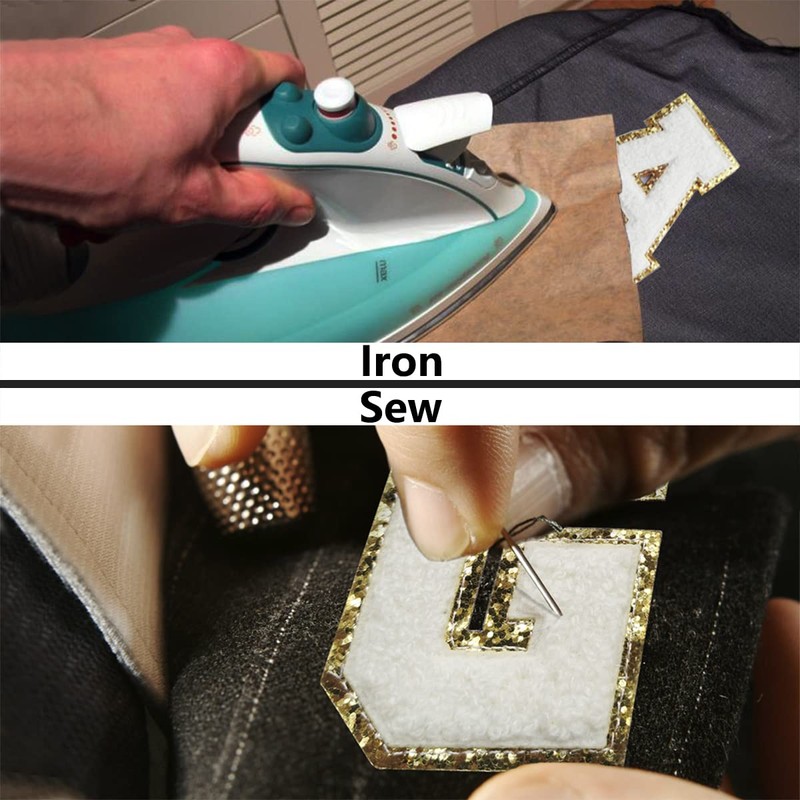 Iron on Letter Patch 3Pcs Varsity Glitter Chenille Letter Patches