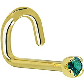 Body Candy Solid 18k Yellow Gold 1.5mm (0.015 cttw) Genuine Green Diamond Left Nose Stud Screw 18 Gauge 1/4"