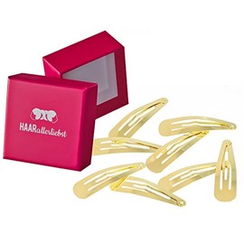 HAARallerliebst Hair Clips (8 Pieces | Shiny Gold | 5 cm) with Box for Storage (Box Colour: Pink)