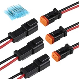 JRready Deutsch - Kit de conectores de 2 pines dt Pigtail ST9019-3 juegos de conectores de cable impermeables para automóviles con 12 conectores a tope, cable Deutsch Pigtail/cableado UL 1015