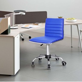 Homall Modern Adjustable Low Back Armless Ribbed Task Chair Office Chair Desk Chair, Vanity Chair Swivel Rolling Leather Computer Chairs Conference Chair (Blue)