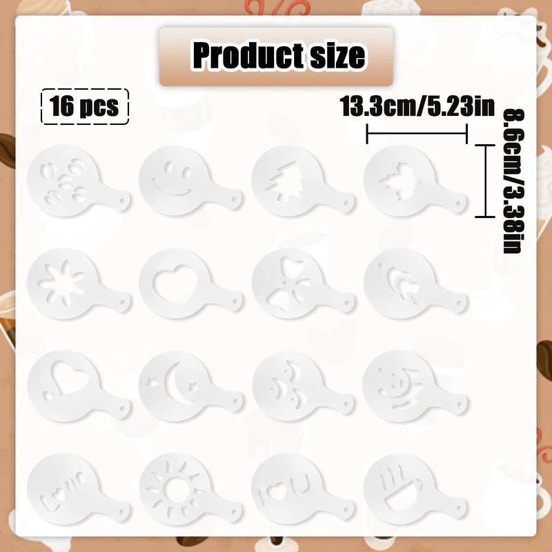 NILLOS Latte Art Template, 16 PCS Coffee Decorating Stencils for