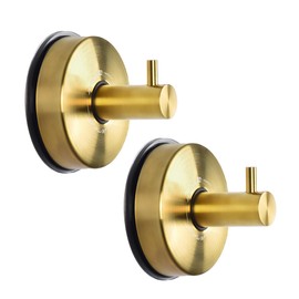 JOMOLA Suction Cup Shower Hooks for Hanging Towel Suction Hook for Inside Shower Stainless Steel Coat Hooks Wall Mounted Kitchen Utensil Stainless Steel, Brushed Gold, 2PCS