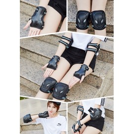 Protective Gear Set Set 6 in 1 Protective Knee Elbow Pads Wrist Guards Cushioned Skateboard Pad for Adults Teens Kids Skating Cycling Skateboard Scooter Rollerblading Roller Skating