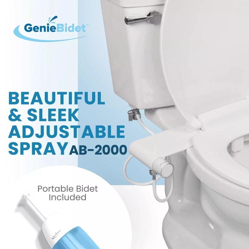 GenieBidet Rear & Feminine Ultra Thin Bidet Attachment for Toilet