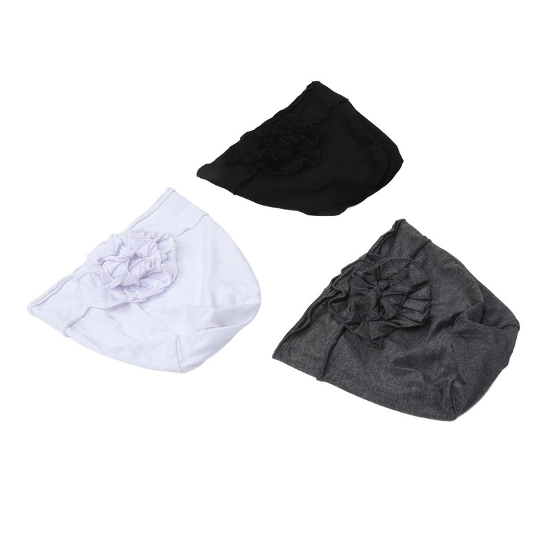 Women Turban Flower Cap Balck White and Gray Pure Color