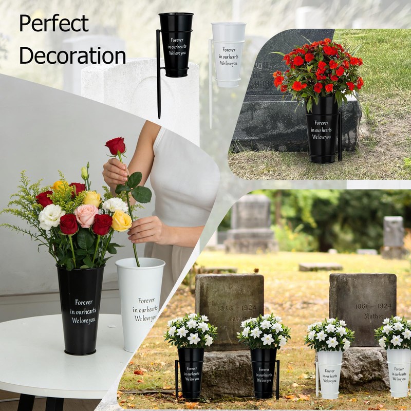 Cemetery Vases with Spikes, Metal Grave Flowers Holder with Draining