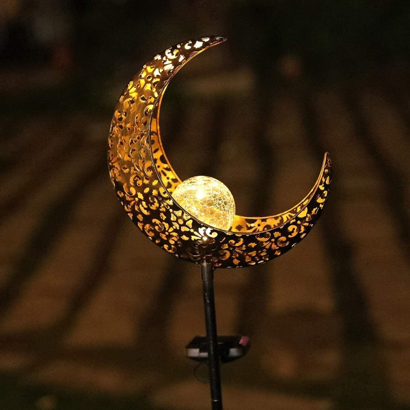 HDNICEZM Solar Garden Light Outdoor Decorative, Moon Decor Crackle Glass