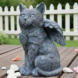 Gray Winged Cat Resin Statue Animal Model for Garden & Outdoor Display Garden Decoration Craft Outdoor Art Memorial FigurineColor: Gray, Size: One Size