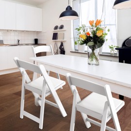 FCH Plastic Folding Chair with Padded Seat, Resin Foldable Chairs with Soft Cushion, Comfortable and Sturdy, Suitable for Indoor and Outdoor, Parties, Weddings, Commercial Events, White, 1 Pack