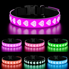 TOPOTO Light Dog Collar, 3D Design LED Dog Collars, Adjustable 15 Multi-Colors Light Up Dog Collar Rechargeable Waterproof Bright Dog Collar for Small Dogs, Purple