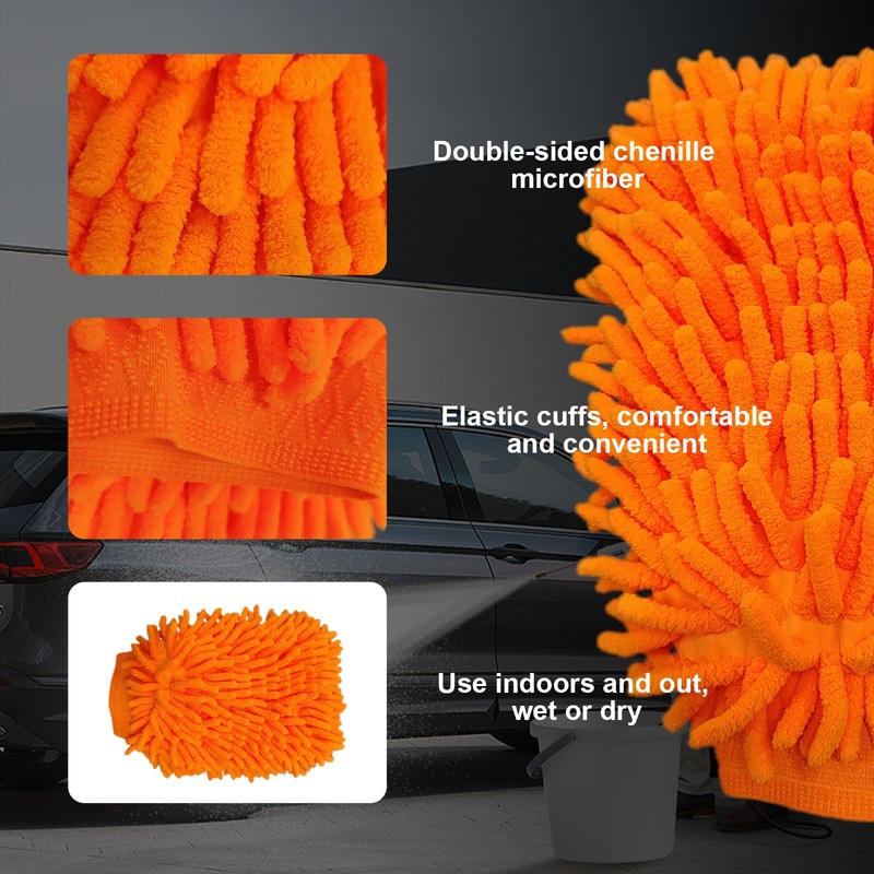 Ziciner Premium Microfiber Wash Mitt, Soft Scratch-Free Double-Sided Chenille Washing