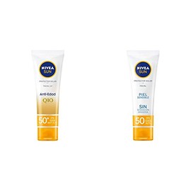 NIVEA SUN Protector Solar Facial Anti-edad (50 ml), Enriquecido con Q10, Bloqueador solar FPS 50 Protector Solar Facial para Piel Sensible (50 ml),...