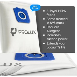 6 pack of HEPA bags and 2 post Filters for the Prolux 6000/7000/8000/9000 series upright vacuum cleaners