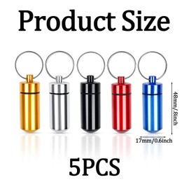 5 PCS Single Pill Box, Pill Keyring, Mini Tablet Box, Pill Pot Waterproof Pill Holder Pocket Pill Case Travel Medication Organizer for Outdoor Travel Camping (5 Colors)
