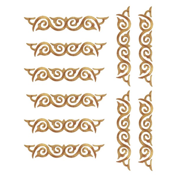 10 Pieces Swirl Embroidered Applique with Gold Trimming Scroll Iron