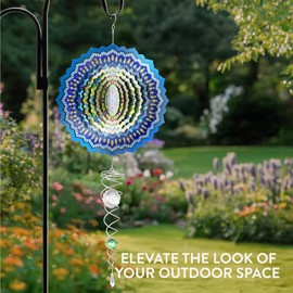 Navaris Wind Chime with Spiral Tail Set for Outdoor Use - Diameter 30 cm Garden Wind Chime Hanging - Metal Windmill - Wind Spinner Garden Decoration Made of Stainless Steel - Various Designs