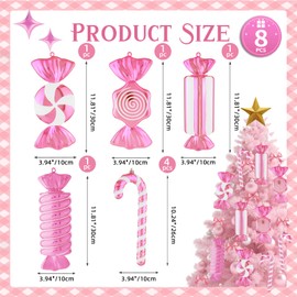 Lanpn 8 Pcs 11.8" Extra Large Candy Cane Christmas Decorations, Giant Peppermint Candies Xmas Tree Ornaments, Pink White Lollipop Candy Canes, Sweet Hanging Decor for Candyland Holiday Indoor Outdoor