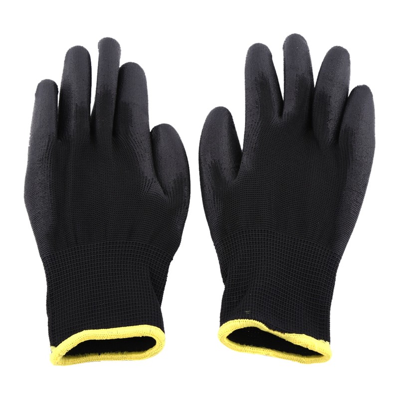 Black Color Nylon PU Safety Palm Coating Work Gloves Yellow