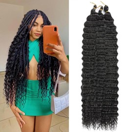 Ocean Wave Crochet Hair 30inch Deep Wave Curly Crochet Hair 3packs Deep Curly Braiding Hair Extensions Long Braids Deep wave Synthetic hair for Black Women