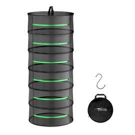 iPower 2ft 6-Layer Foldable Herb Mesh Dry Rack Hanging Drying Net with Zippers Heavy Duty Ring for Hydroponic Plant, Free Storage Bag and Hook Included, New