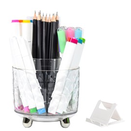 Marte Vanci Rotating Pen Holder for Desk, 360°Rotating Pen Pencil Organizer with 6 Compartment, Makeup Brush Holder Organizer (Clear)