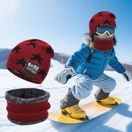 Ajuanbazha Beanie Hat Child Winter Hat for Child, Knitted Hat Winter Warm Skullies, Winter Hat and Loop Scarf Cap Outdoor Cycling for Children, red