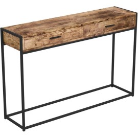 Safdie & Co. 48"L 2-Drawers Black Metal Console Table in Brown Reclaimed Wood