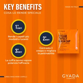 GYADA COSMETICS, Light and Revitalising Fabric Hair Mask - Gives Shine and Softness, Nourishing and Repairing Effect, with Thermal Bonnet, Based on Coconut Oil and Avocado, 60 ml