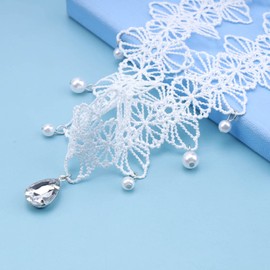 TseenYi Lace White Choker Necklace Vintage Lace Wide Choker Necklace Pearl Tassel Lace Necklace Jewelry for Women and Girls Cocktail Party