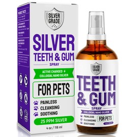 SILVER GRADE Teeth & Gum Dog Breath Spray for Pets Mouth – Cat Dental Care with Silver – Dog Breath Freshener Helps with Tartar & Caries – Plaque Remover for Daily Use – 4 Oz