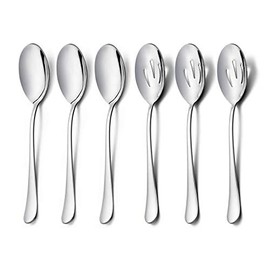 Serving Spoons X 3, Slotted Serving Spoons X 3, HaWare 9.8 inches Large Size Stainless Steel Serving Spoon, Elegant Design for Kitchen/Buffet/Party, Mirror Polished and Dishwasher Safe(6 Pack)