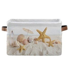 SEULIFE Summer Ocean Sea Beach Seashell Starfish Foldable Storage Basket, Large Collapsible Organizer Storage Bin Cube Toys Storage Boxes with Handles for Bathroom Kids Nursery Closet Storage, 2 Pack