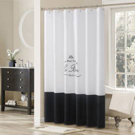 Le Bain Black Fabric White Printed Shower Curtain,Polyester Fabric Shower Curtain for Bathroom Decor, Waterproof Bathroom Curtains,72" W x 72" H