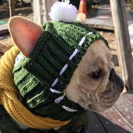 Quiet Ears for Dogs, Dog Ear Muffs Noise Protection Knitted Dog Hats Pet Ears Warm Dog Ear Cover Winter Hat Dog Head Wrap Costume for Medium to Large Dogs Cats Pets (Green)