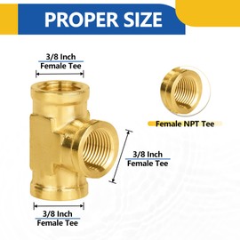 2PACK GUOFIS Brass Pipe Fitting,3/8" NPT Female Tee,3 Way Female Tee Fittings