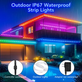 SILFU Outdoor LED Strip Lights, 200FT（2 Rolls of 100ft） Waterproof IP67 Led Lights for Bedroom RGB, 24Key 2.4G Remote with App Control, Music Sync Color Changing Rope Lights for Room Decoration