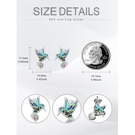 Flpruy Hummingbird Earrings Studs 925 Sterling Silver Abalone Shell Hummingbird Jewelry Gift for Women