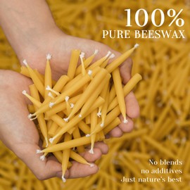 20 Minute Beeswax Meditation Candles for Christmas - 24pcs Mini Beeswax Taper Candle Gift Set with 3 Small Candle Holders