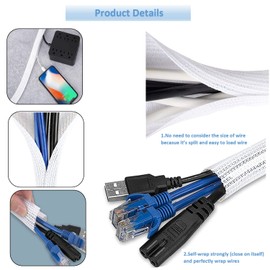 10ft - 1/2 inch Diameter Cord Protector, Hibucuo Cable Management Sleeve Wire Loom Tubing Cable Sleeve Split Sleeving for USB Cable Power Cord Audio Video Cable,TV Computer Office Home Entertainment