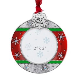 Mulumu 2024 Christmas Tree Ornament Picture Frame Metal Hanging Pendant Holiday 2" Photo Frame Charm Decorative of Pets, Baby First Christmas, Family (2024 Style 6)